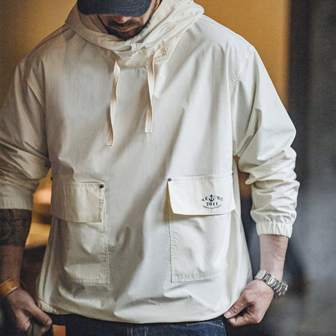 Vintage Deck Smock Hoodie – Outdoor Windproof Pullover Jacket with Pockets